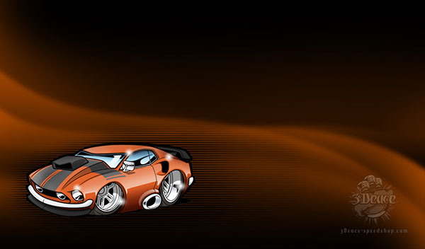 orange cartoon 1969 mustang fastback with black and orange pattern